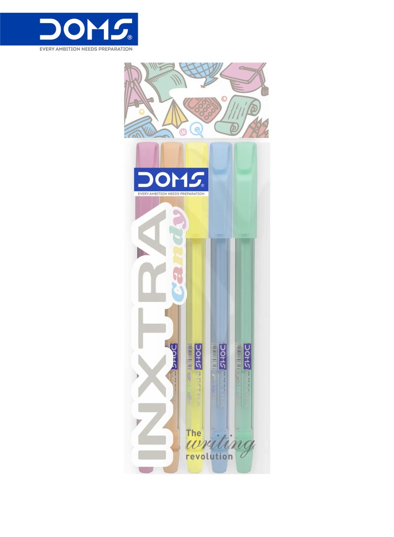 DOMS INXTRA Candy Ball Point Pen Blue Ink Smooth Writing Pack of 5 - Image 2